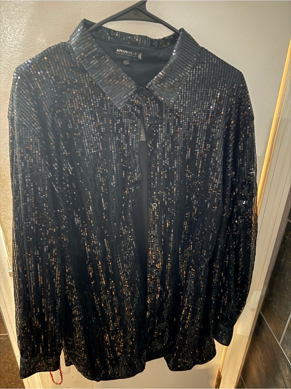 Women’s Black Sequined Long Shirt- 2XL